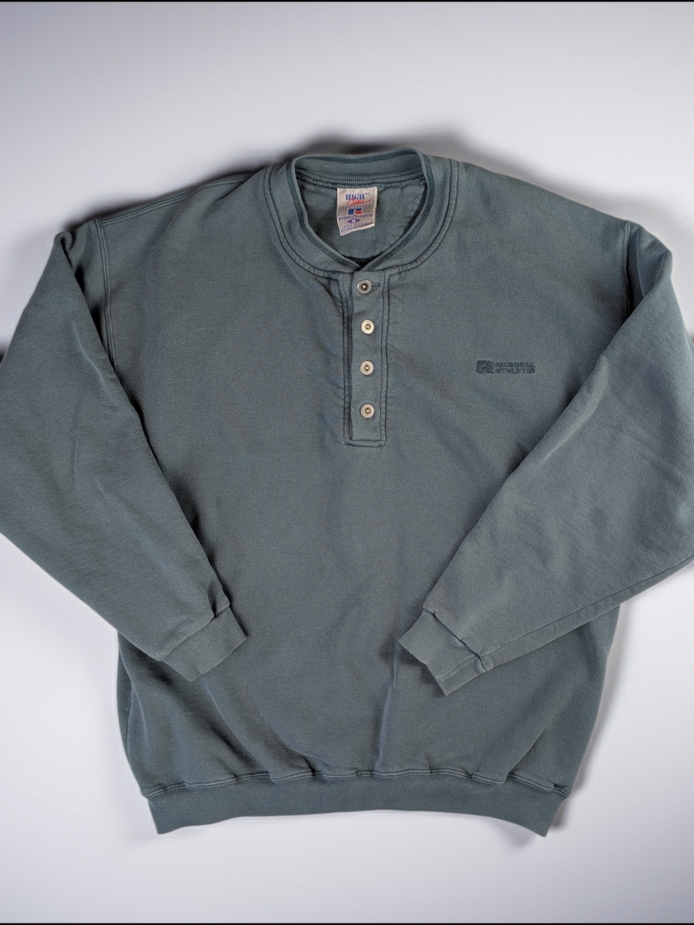 VTG 90's Russell Athletic‎ Crewneck Henley Sweatshirt Men's M Green Preshrunk